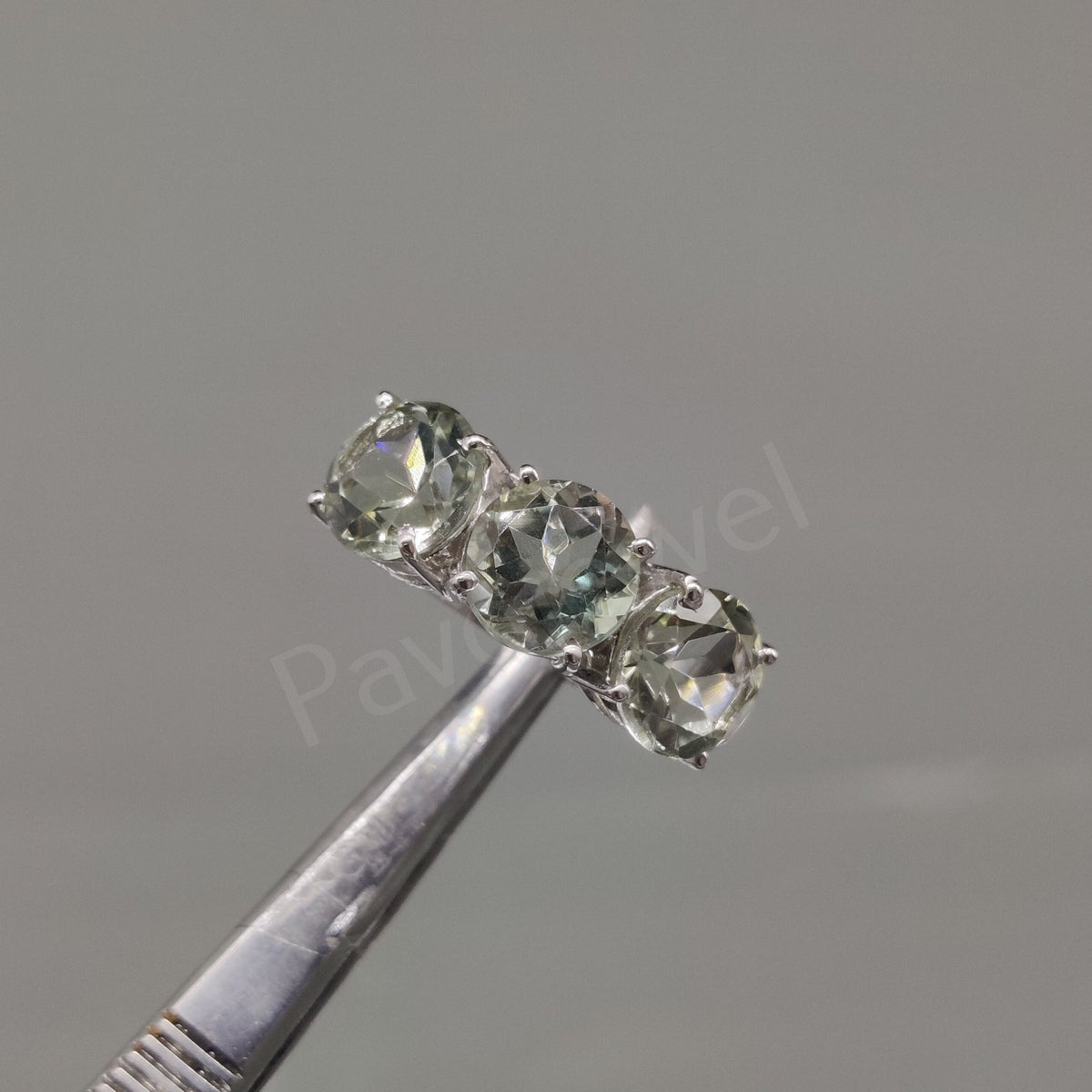Green Amethyst Sterling Silver Ring: Three Stone February Birthstone, Gift for Her