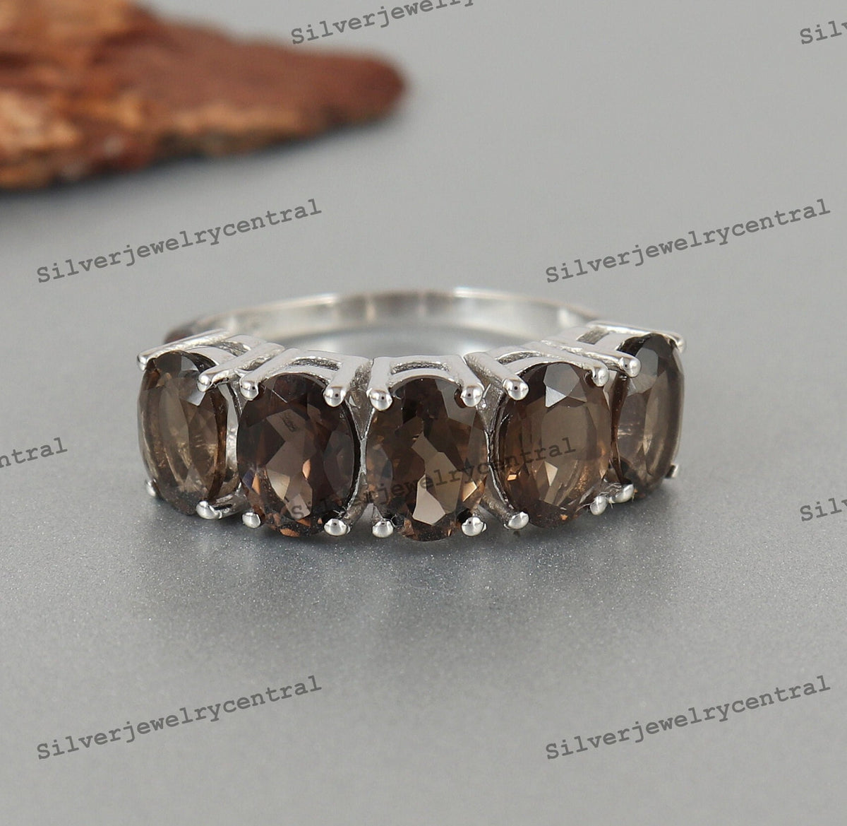 Smoky Quartz Sterling Silver Ring: Faceted Garnet & Citrine Accent