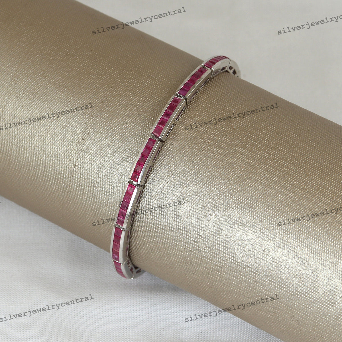 Natural Ruby Square Cut Tennis Bracelet: Sterling Silver, July Birthstone, Red Gemstone
