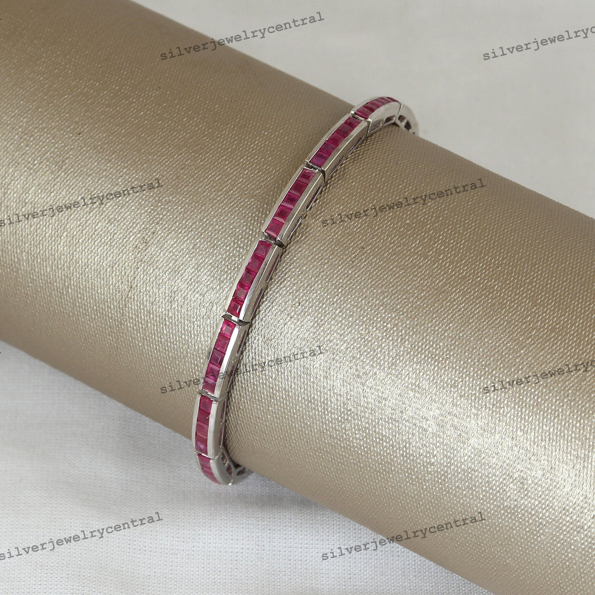 Natural Ruby Square Cut Tennis Bracelet: Sterling Silver, July Birthstone, Red Gemstone