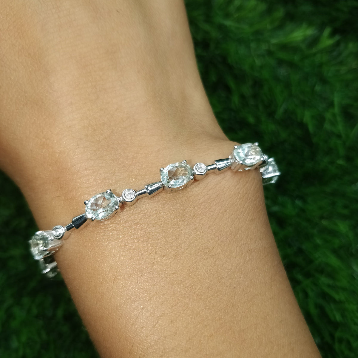 Mystic Topaz, Smokey Quartz, Green Amethyst Gemstone 925 Sterling Silver Tennis Bracelet Handmade Jewelry