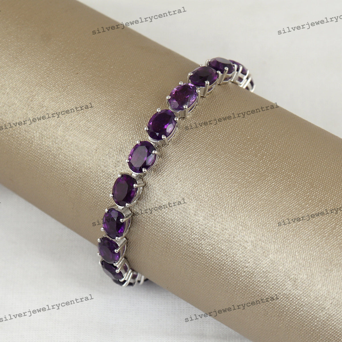 Natural Amethyst Tennis Bracelet, 925 Sterling Silver, Oval Cut Gemstone, February Birthstone