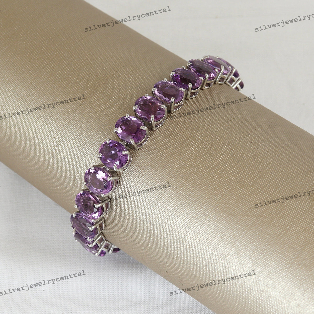 Natural Amethyst Oval Tennis Bracelet, Sterling Silver, February Birthstone, Dainty Amethyst Jewelry