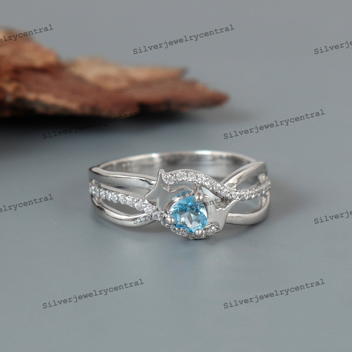 Swiss Blue Topaz Ring, 925 Sterling Silver, December Birthstone, Christmas