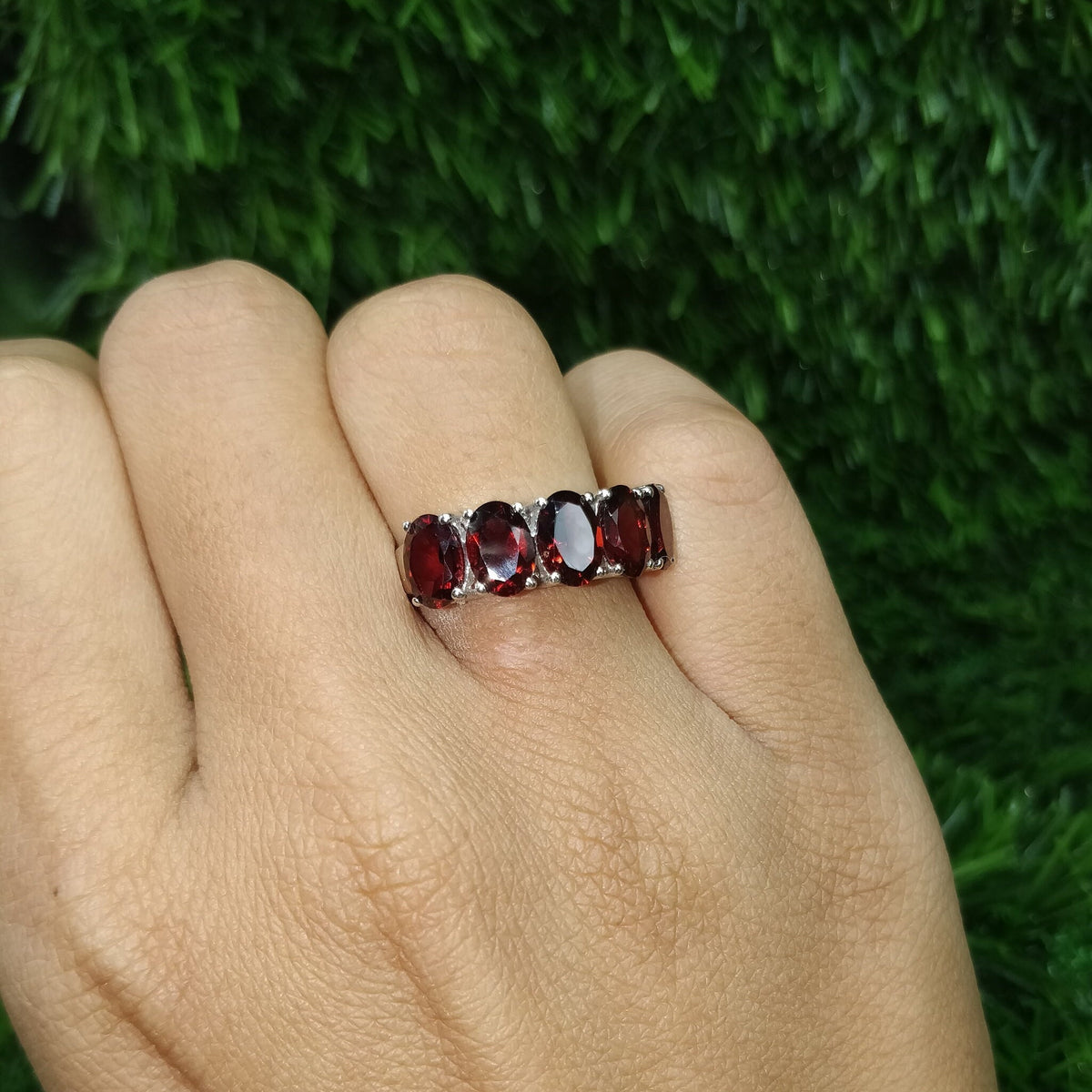 Smoky Quartz Sterling Silver Ring: Faceted Garnet & Citrine Accent