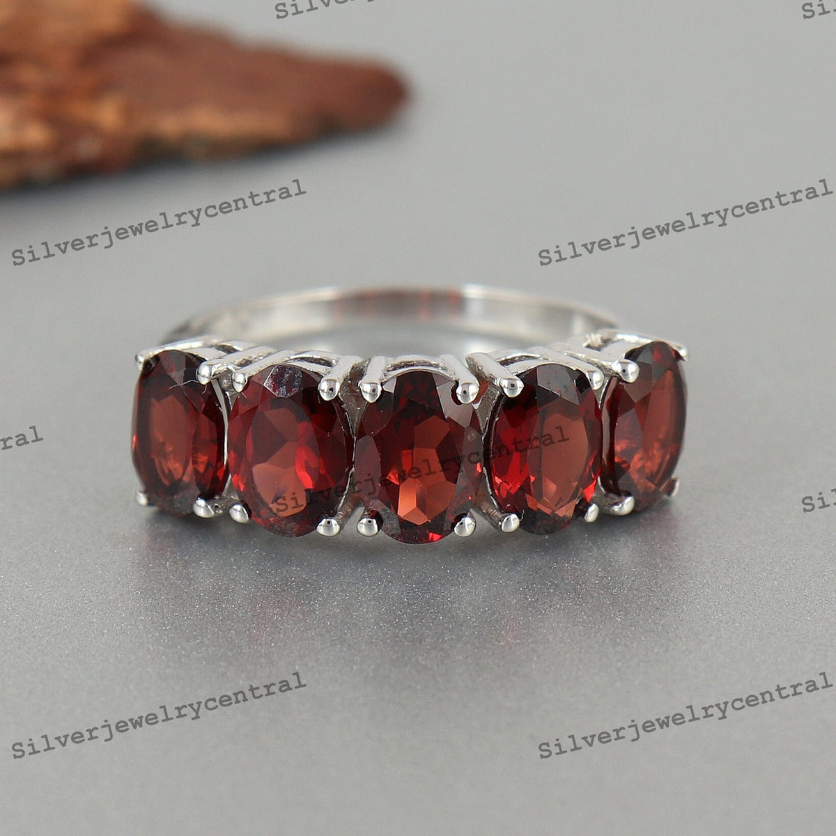 Smoky Quartz Sterling Silver Ring: Faceted Garnet & Citrine Accent
