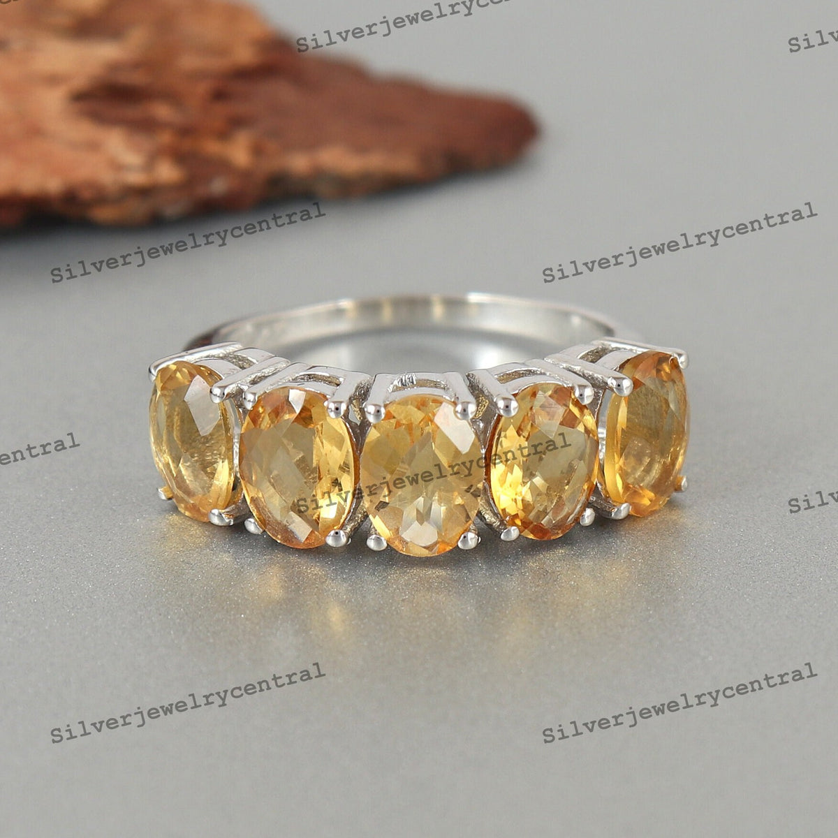 Smoky Quartz Sterling Silver Ring: Faceted Garnet & Citrine Accent