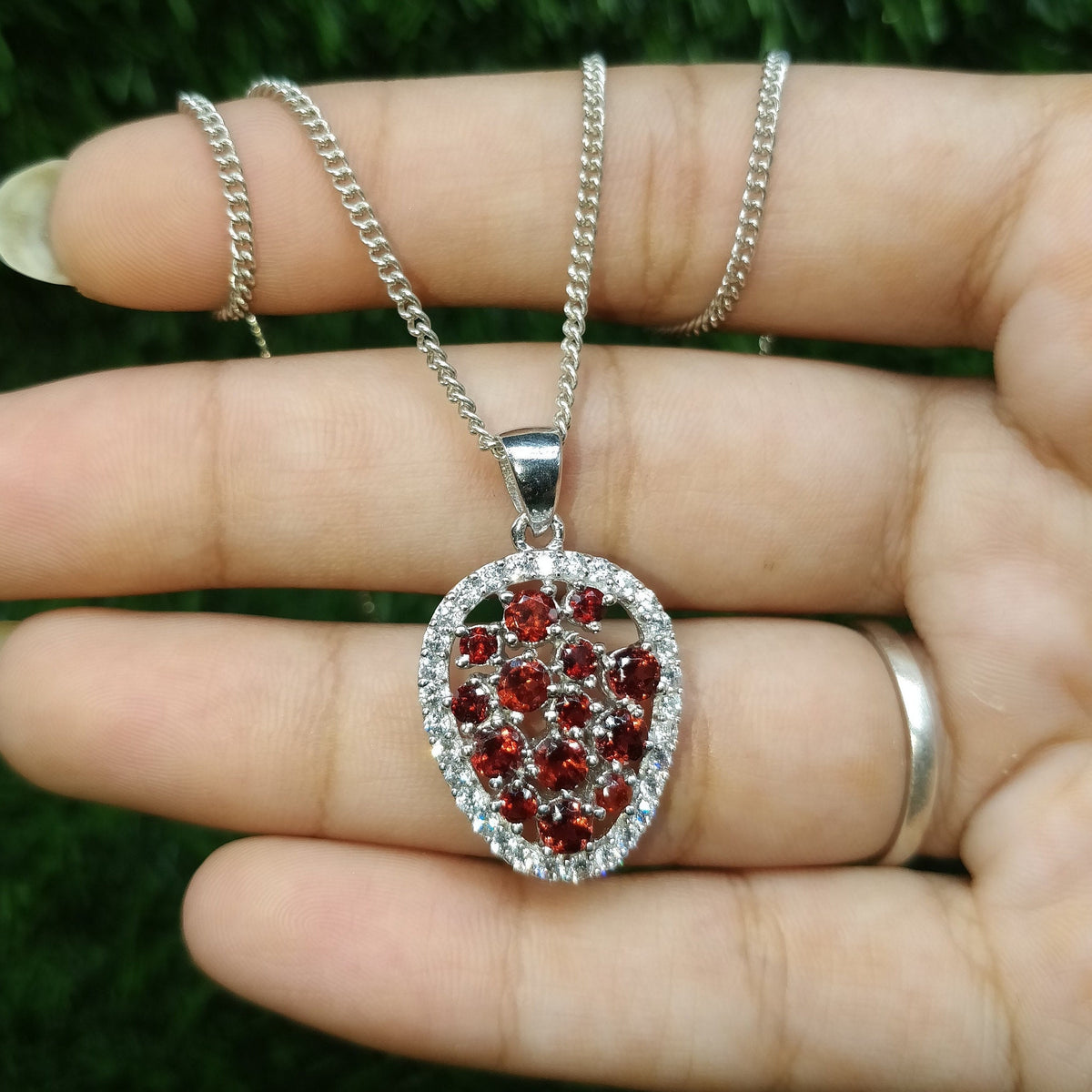 Garnet Cluster Pendant: 925 Sterling Silver January Birthstone Jewelry