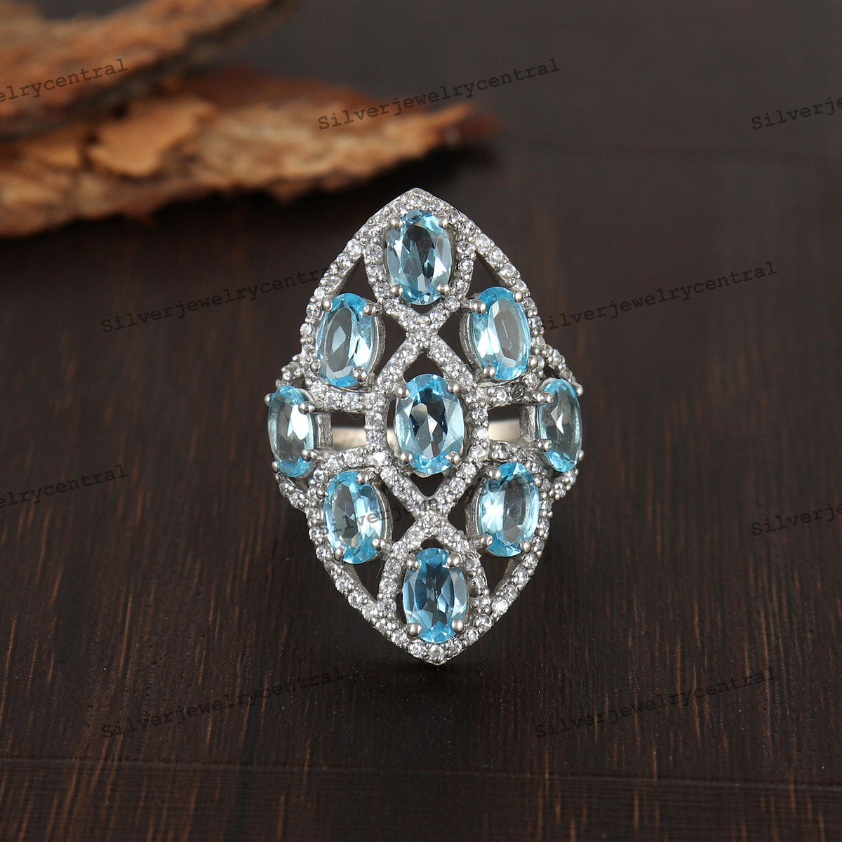 Swiss Blue Topaz Ring Promise Sterling Silver Gemstone December Birthstone