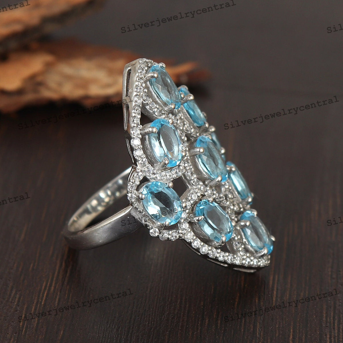 Swiss Blue Topaz Ring Promise Sterling Silver Gemstone December Birthstone