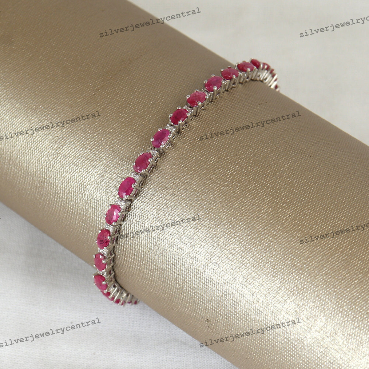 Natural Ruby Tennis Bracelet, Sterling Silver, Oval Cut, July Birthstone, Bridal Jewelry