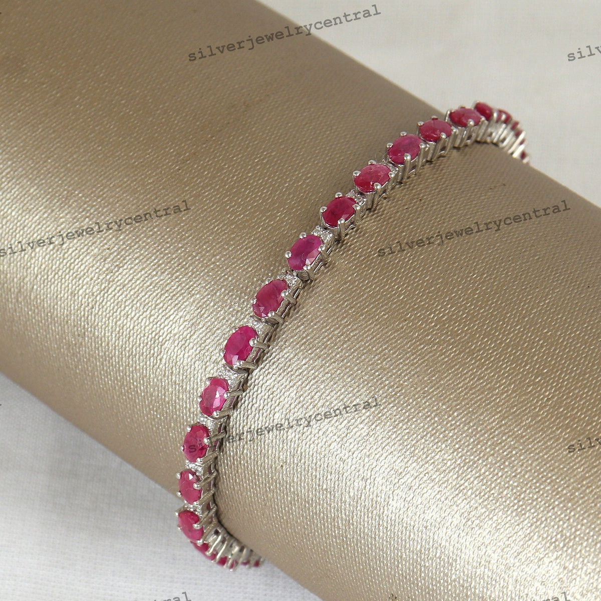 Natural Ruby Tennis Bracelet, Sterling Silver, Oval Cut, July Birthstone, Bridal Jewelry