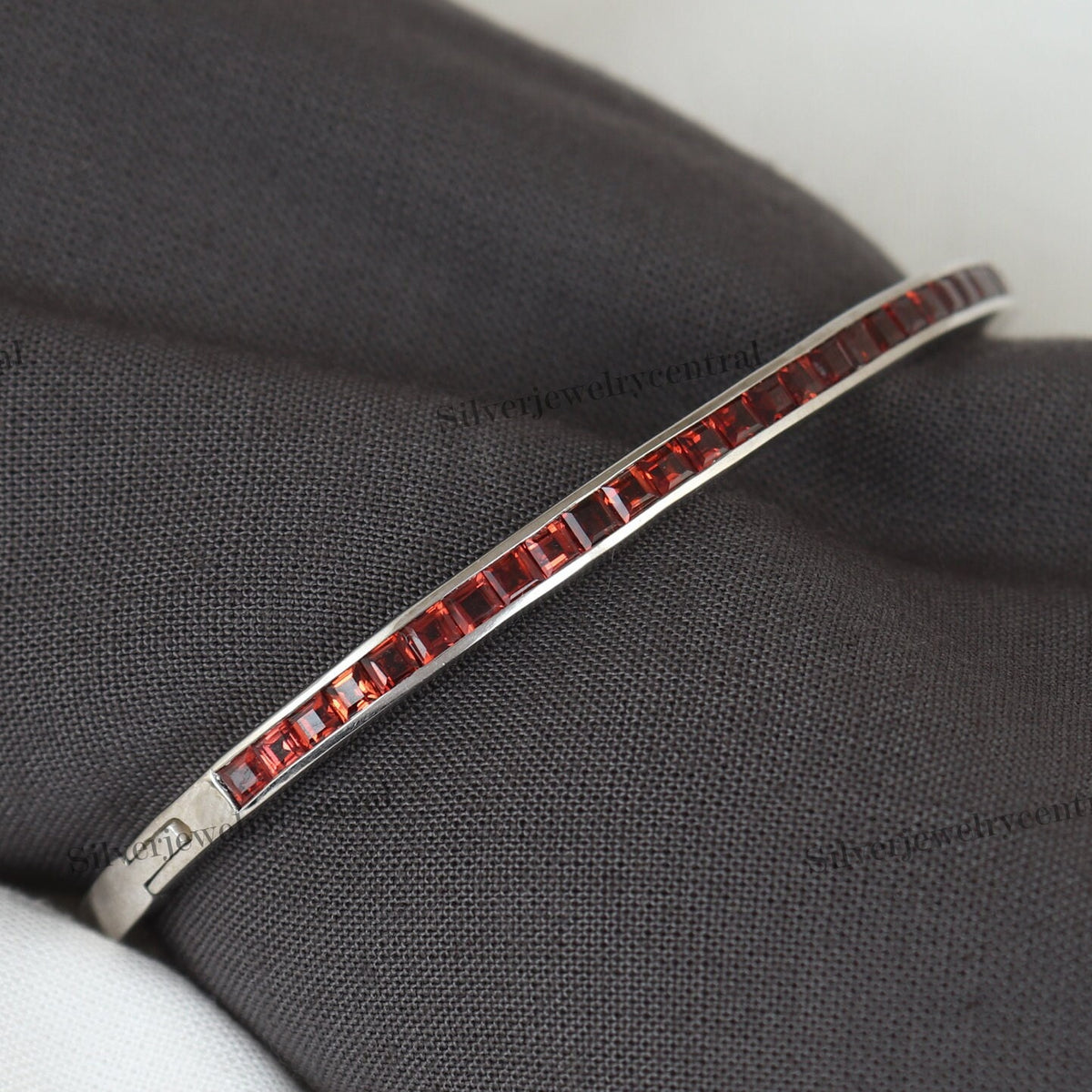Natural Garnet Bangle: 925 Sterling Silver January Birthstone