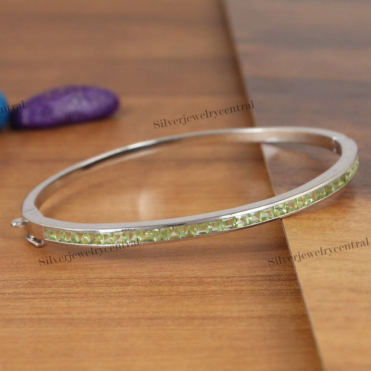 Natural Peridot Bangle-Square Cut Gemstone Bangle-925 Sterling Silver Jewelry-August Birthstone-Green Peridot Jewelry-Anniversary Gift