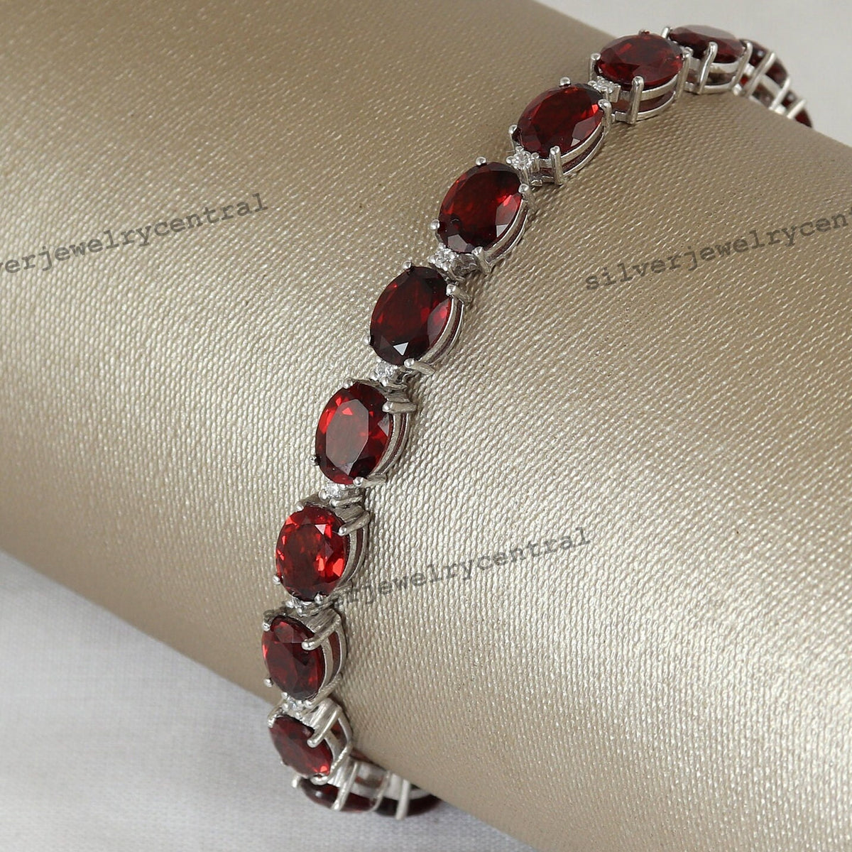 Natural Garnet Tennis Bracelet: Oval 925 Sterling Silver, January Birthstone