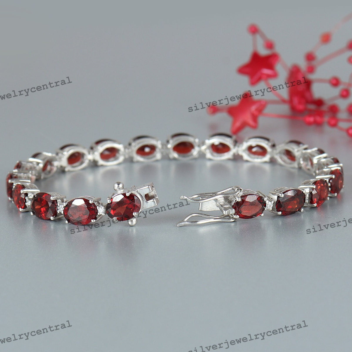Natural Garnet Tennis Bracelet: Oval 925 Sterling Silver, January Birthstone