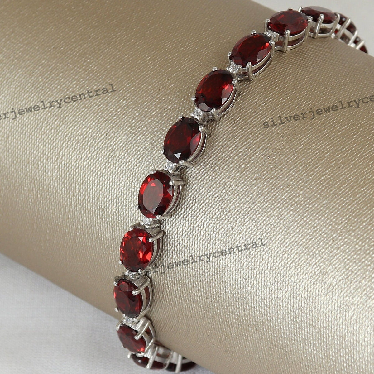 Natural Garnet Tennis Bracelet: Oval 925 Sterling Silver, January Birthstone