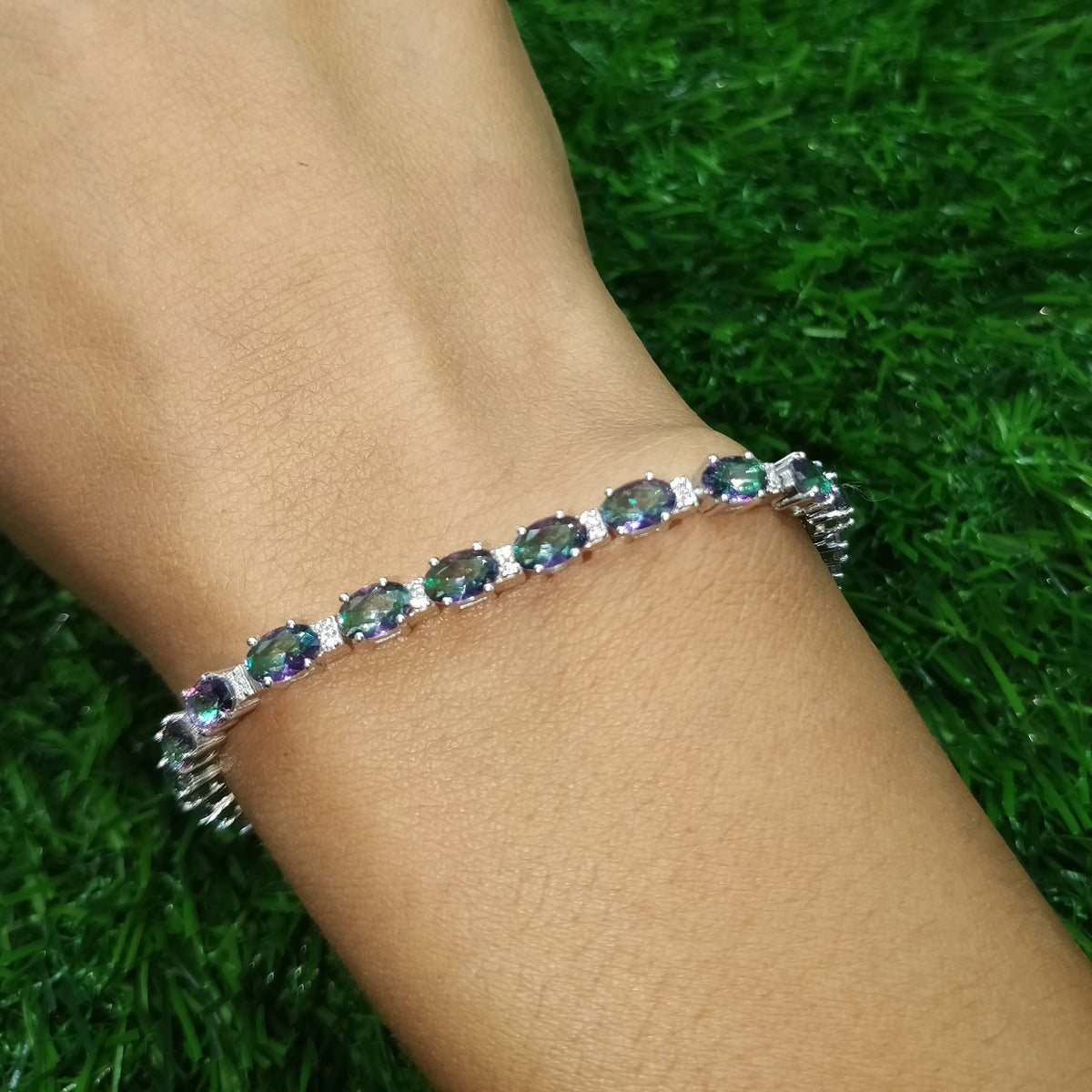 Oval Mystic Topaz Tennis Bracelet, 925 Sterling Silver, November Birthstone Jewelry