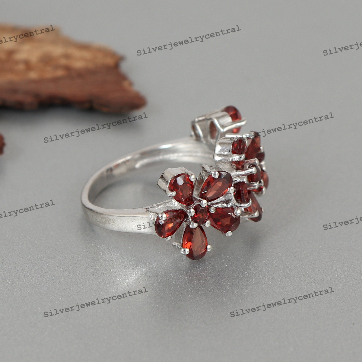 Natural Flower Garnet Gemstone Sterling Silver Ring Birthstone Jewelry Gifts For Her