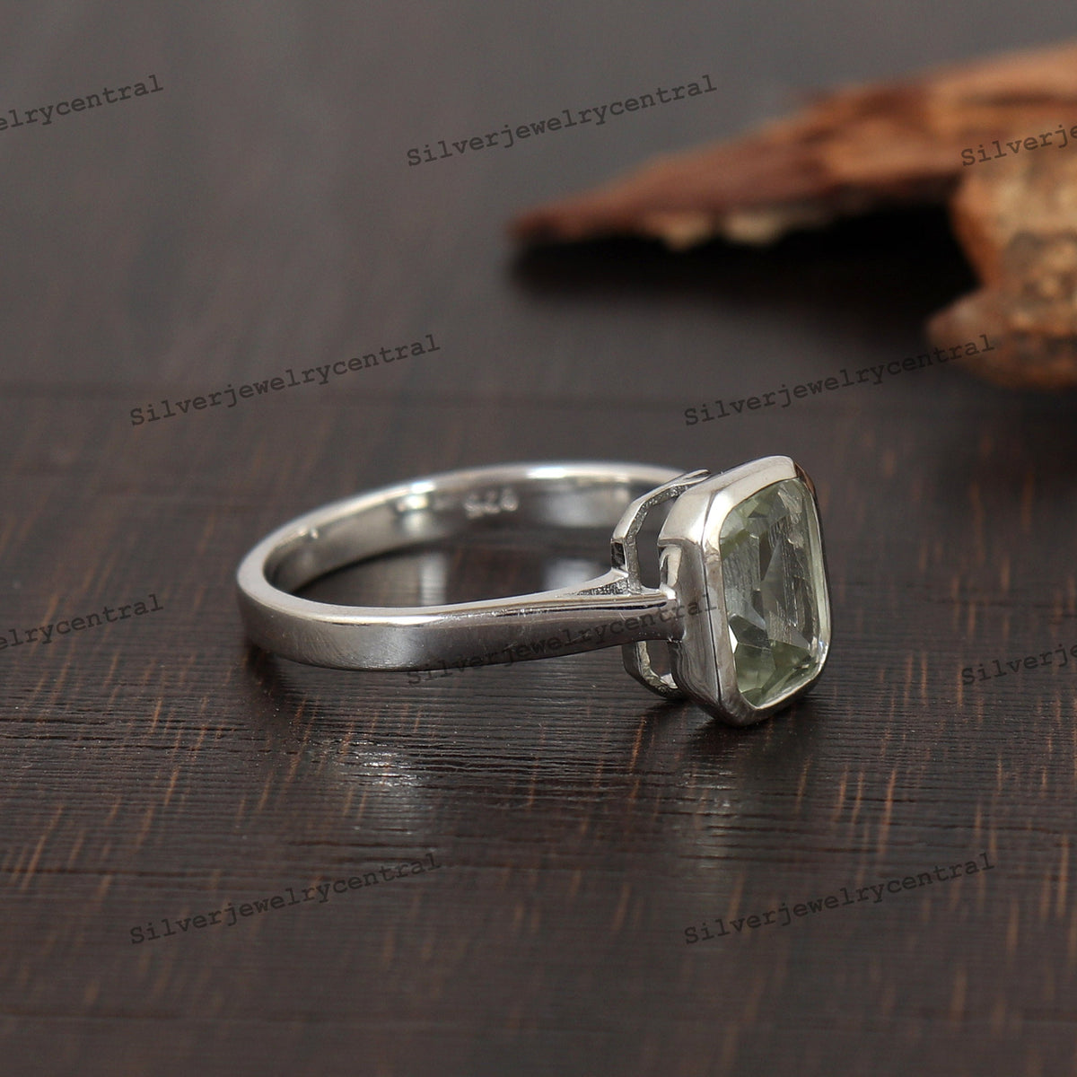 Green Amethyst Octagon Ring, Sterling Silver Boho Handmade Jewelry
