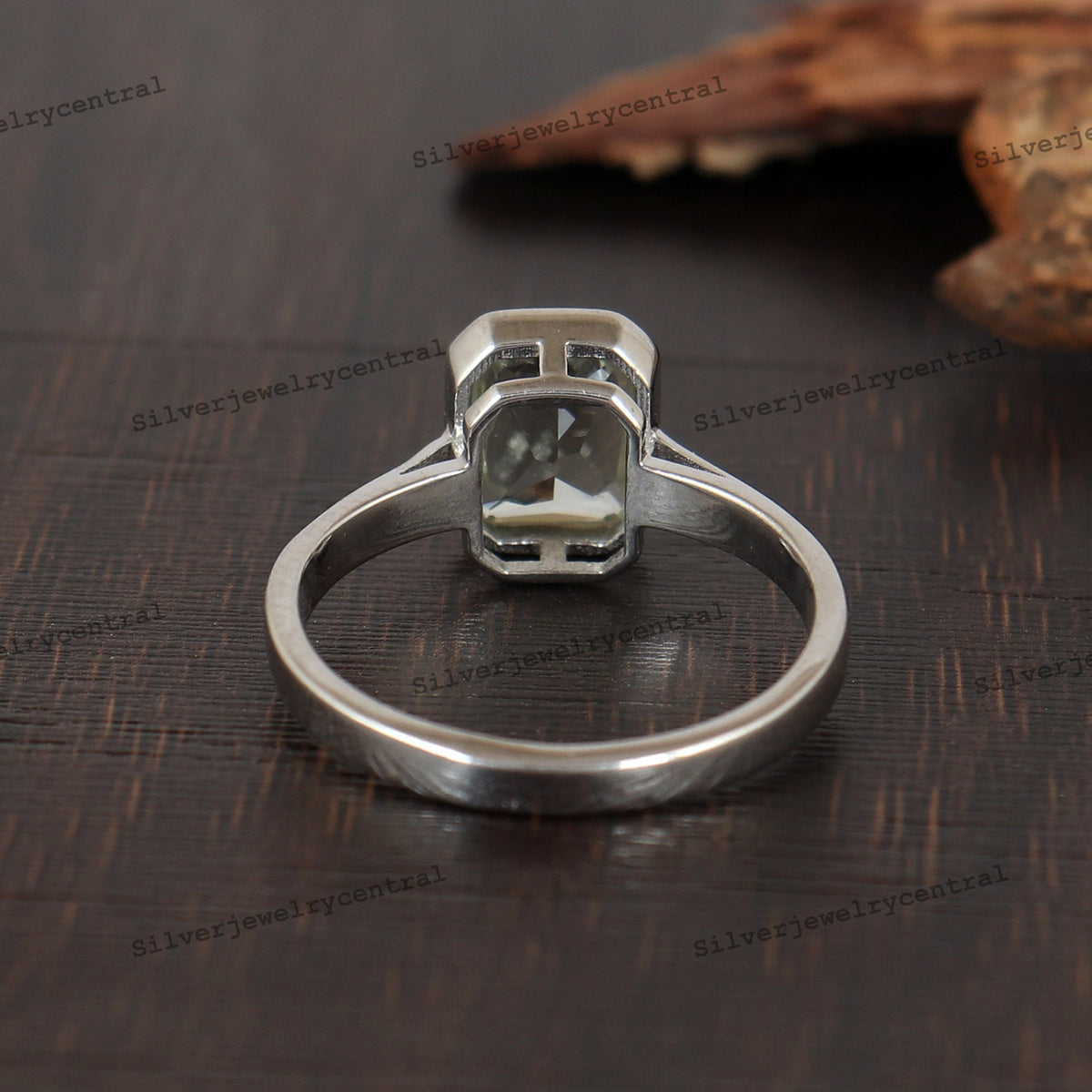 Green Amethyst Octagon Ring, Sterling Silver Boho Handmade Jewelry