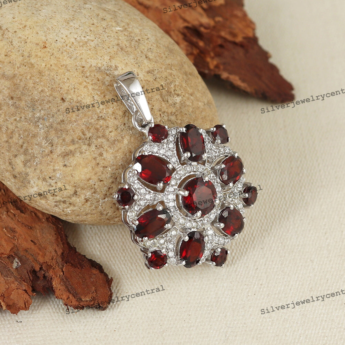 Natural Red Garnet Pendant Necklace, Sterling Silver, January Birthstone, Anniversary Charm