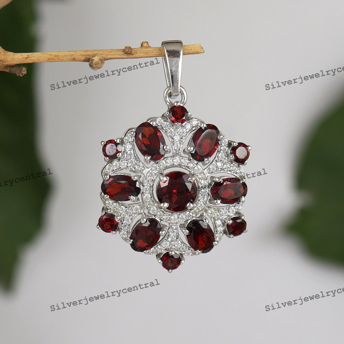 Natural Red Garnet Pendant Necklace, Sterling Silver, January Birthstone, Anniversary Charm