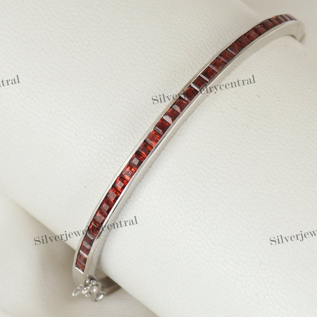 Natural Garnet Bangle: 925 Sterling Silver January Birthstone