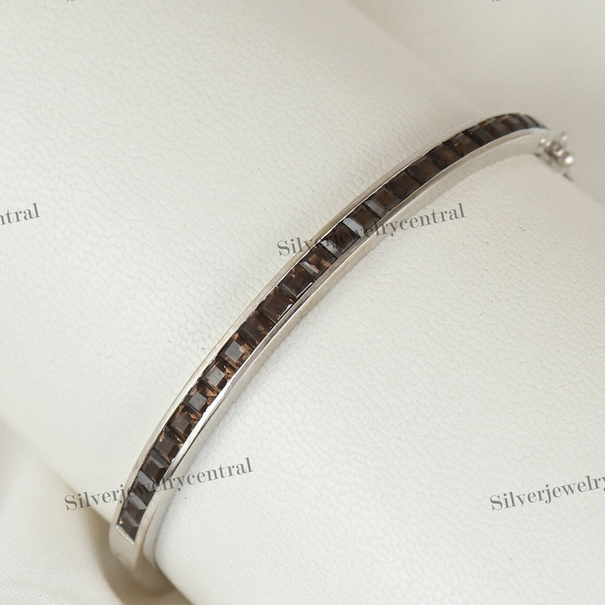 Smoky Quartz Bangle, Sterling Silver, November Birthstone, Square Brown Gemstone Jewelry, Gift for Anniversary
