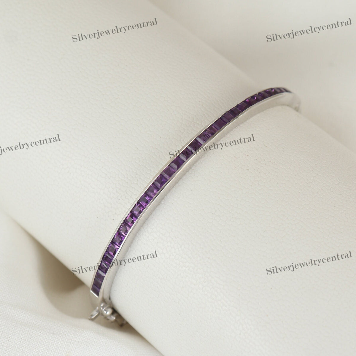 Sterling Silver Amethyst Bangle: Square Cut February Birthstone