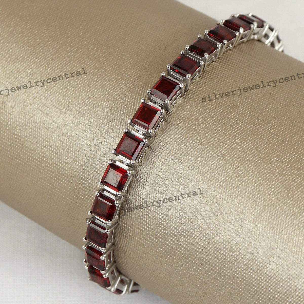 Garnet Tennis Bracelet-925 Sterling Silver Jewelry-Square Cut Garnet-January Birthstone-Handmade Gemstone Bracelet-Gift for Her