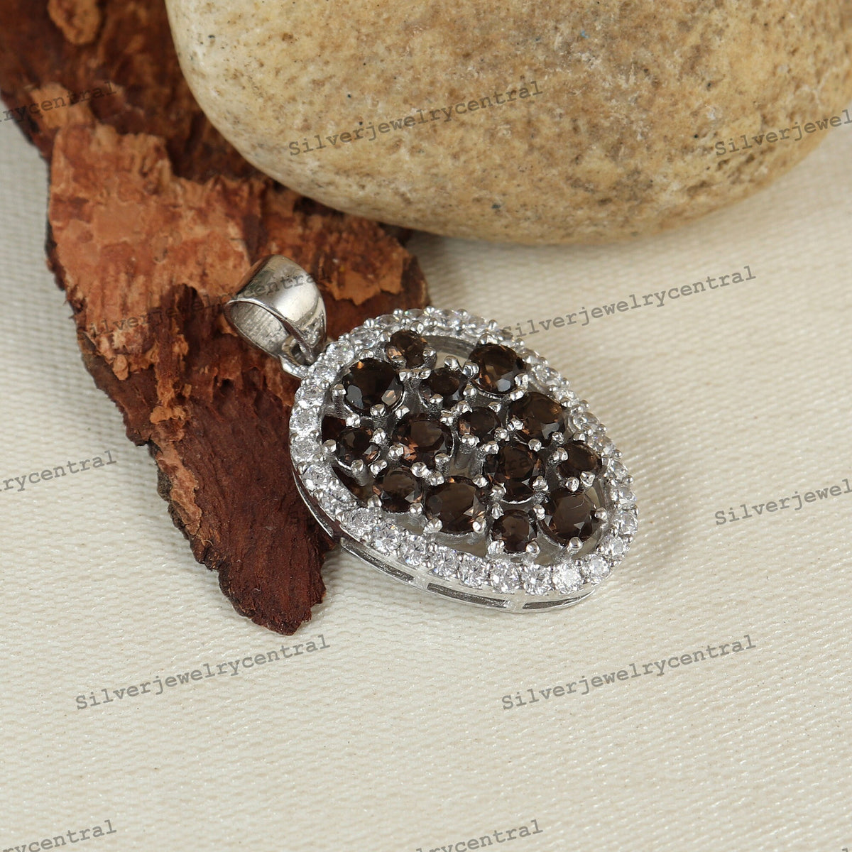 Smoky Quartz Pendant-925 Sterling Silver Chain-November Birthstone-Smoky Quartz Jewelry-Cluster Pendant-Wedding Gift-Women's Pendant