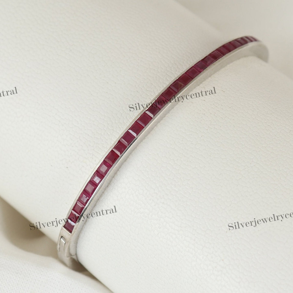 Handmade Sterling Silver Ruby Bangle - July Birthstone Jewelry