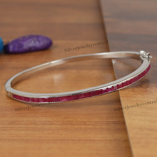 Handmade Sterling Silver Ruby Bangle - July Birthstone Jewelry