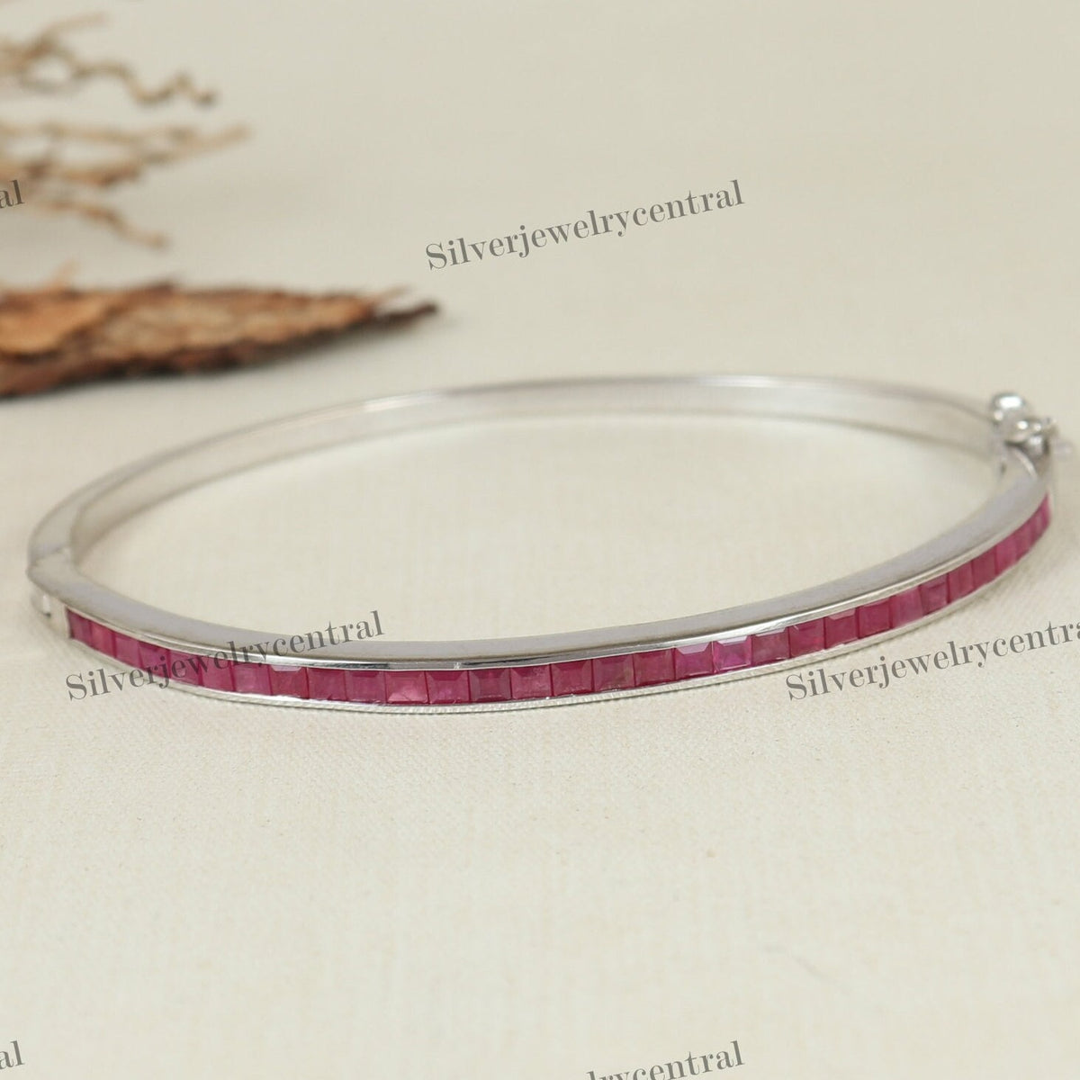 Handmade Sterling Silver Ruby Bangle - July Birthstone Jewelry