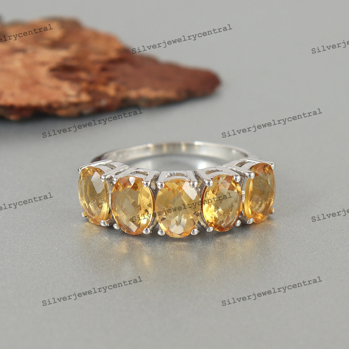 Citrine Ring 925 Sterling Silver Wedding Band Jewelry