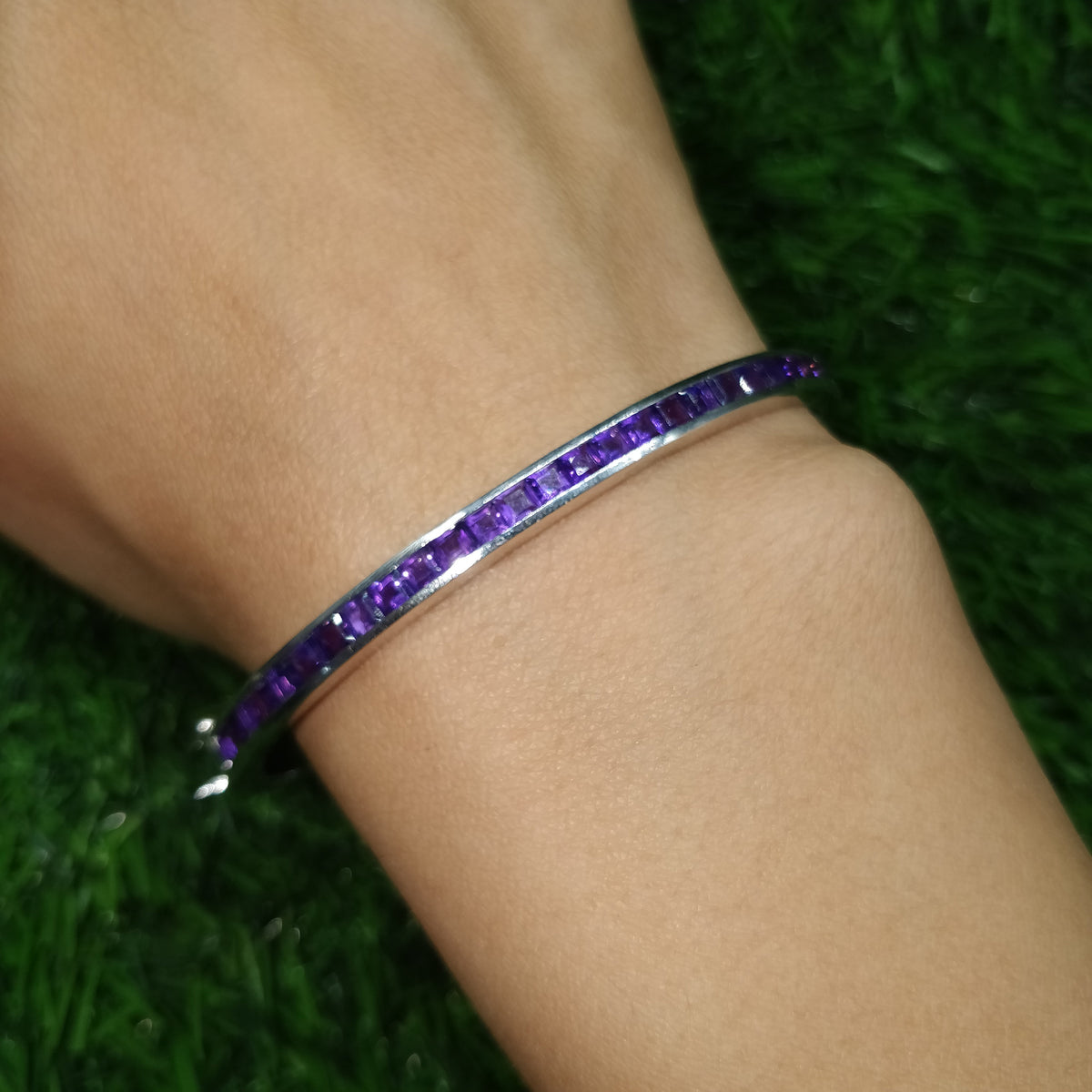 Natural Amethyst Bangle-925 Sterling Silver-February Birthstone-Amethyst Jewelry