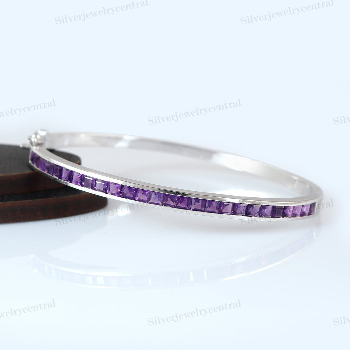 Natural Amethyst Bangle-925 Sterling Silver-February Birthstone-Amethyst Jewelry