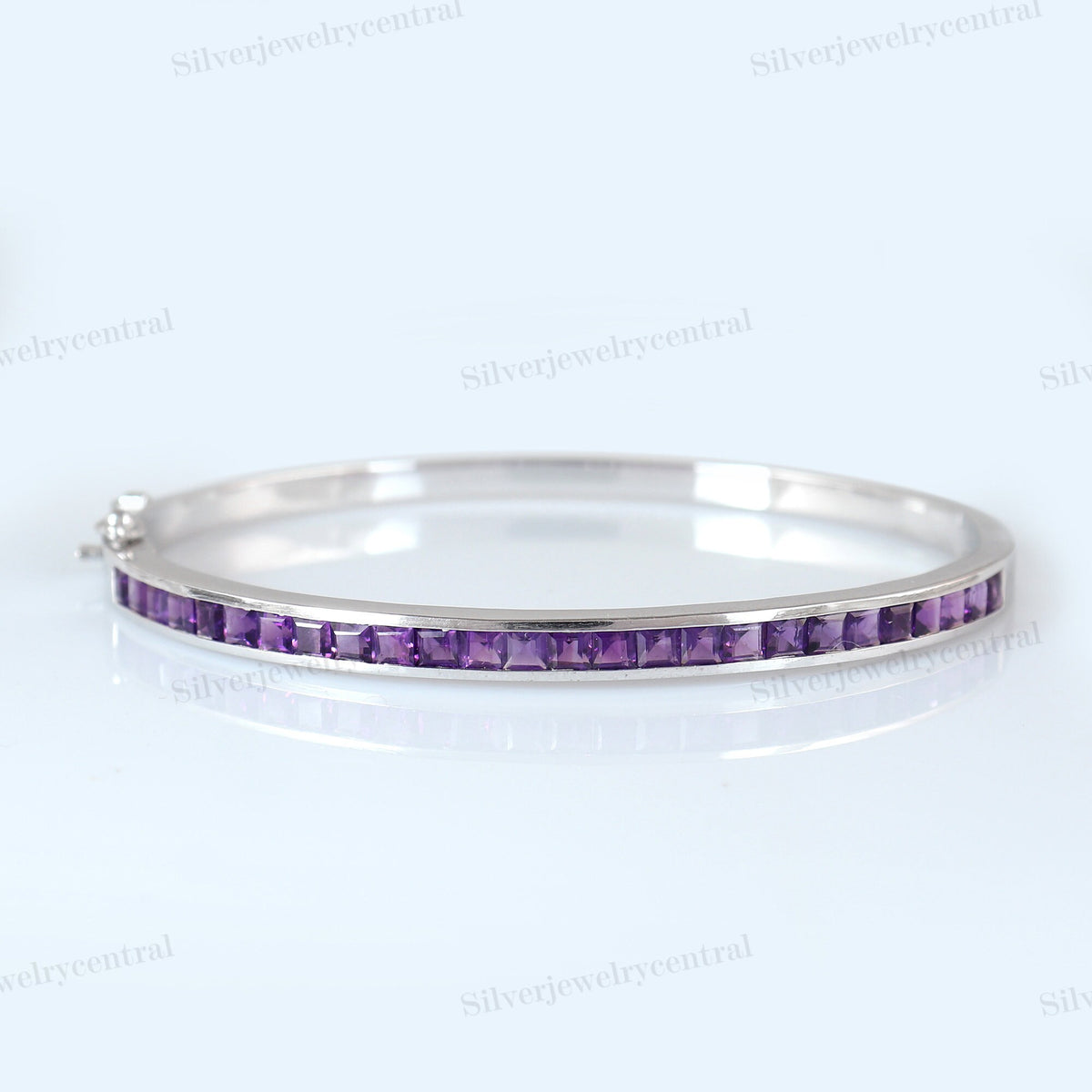 Natural Amethyst Bangle-925 Sterling Silver-February Birthstone-Amethyst Jewelry