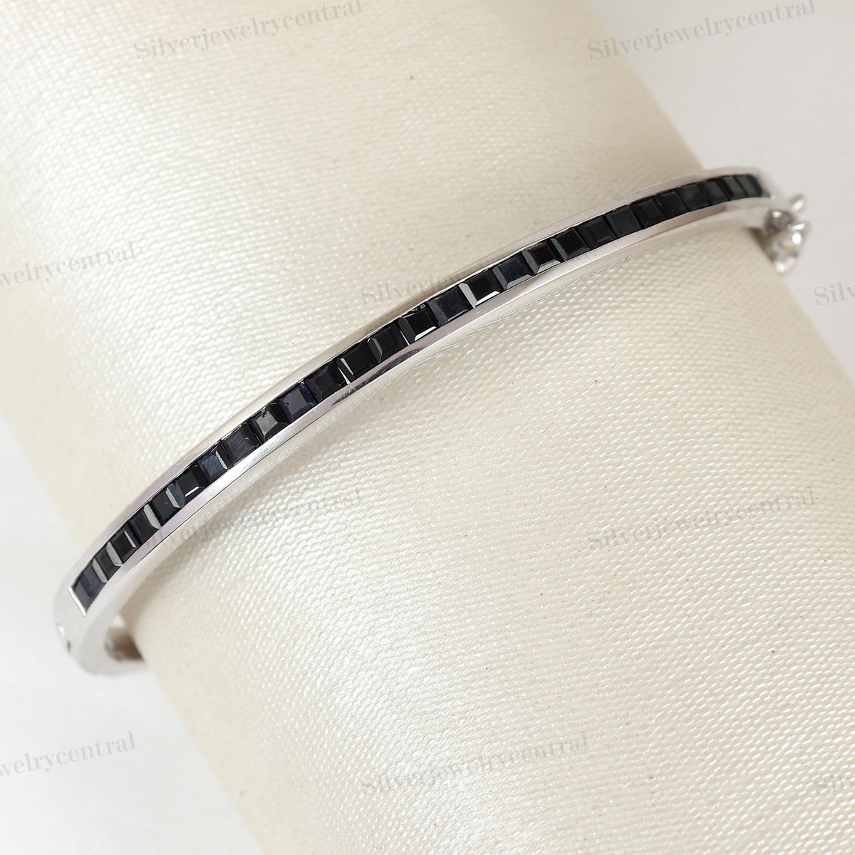 Natural Blue Sapphire Bangle-Square Sapphire Bangle-925 Sterling Silver-September Birthstone-Sapphire Gemstone Jewelry