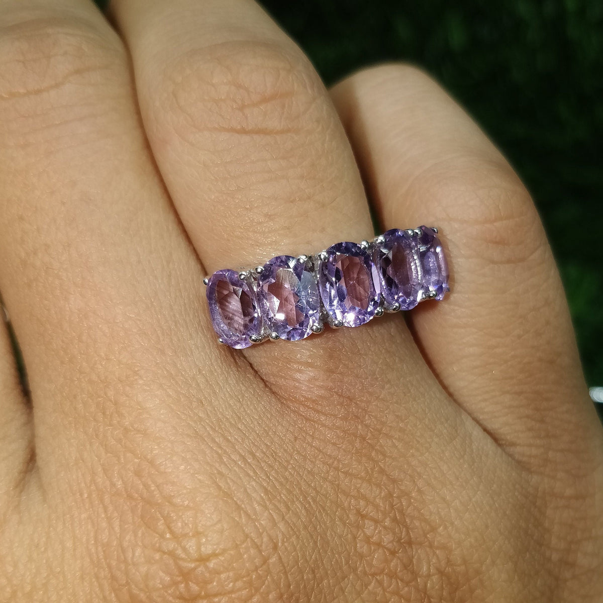 Amethyst Sterling Silver Ring: February Birthstone Oval Half Eternity Band