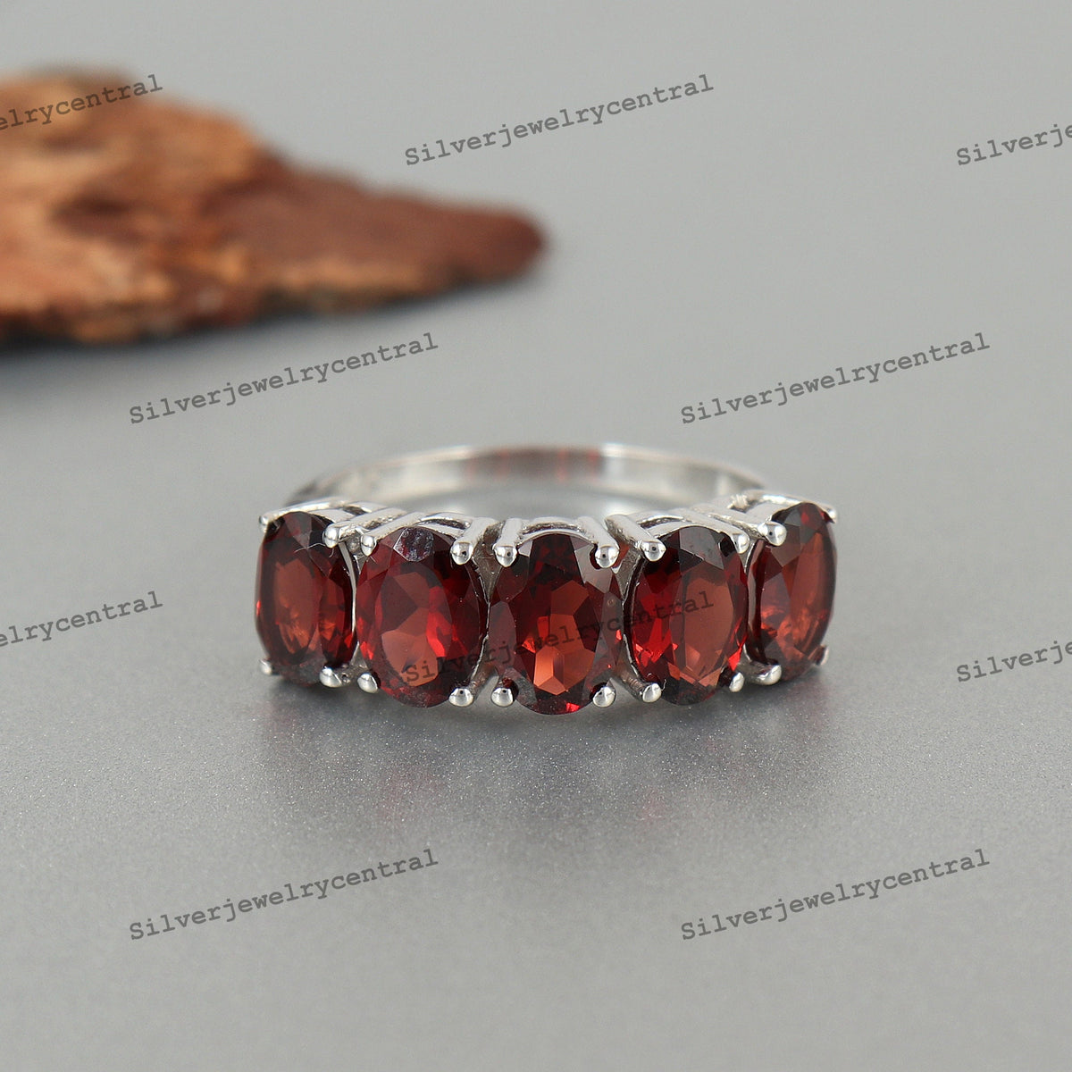 Garnet Sterling Silver Ring: January Birthstone Handmade Gemstone Jewelry