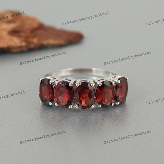 Garnet Sterling Silver Ring: January Birthstone Handmade Gemstone Jewelry