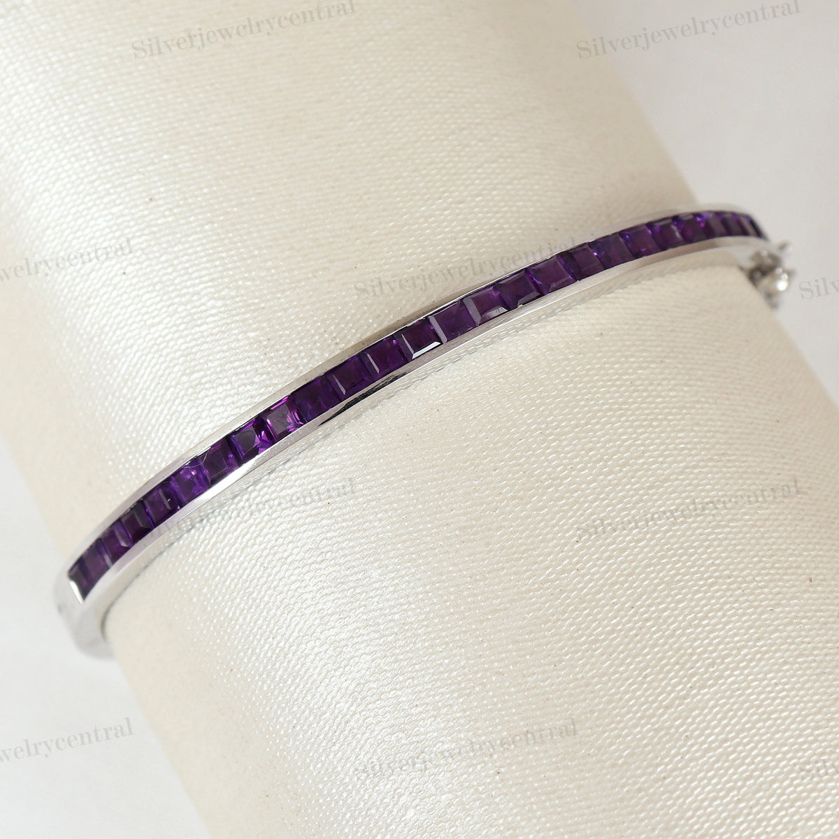 Natural Amethyst Bangle-925 Sterling Silver-February Birthstone-Amethyst Jewelry