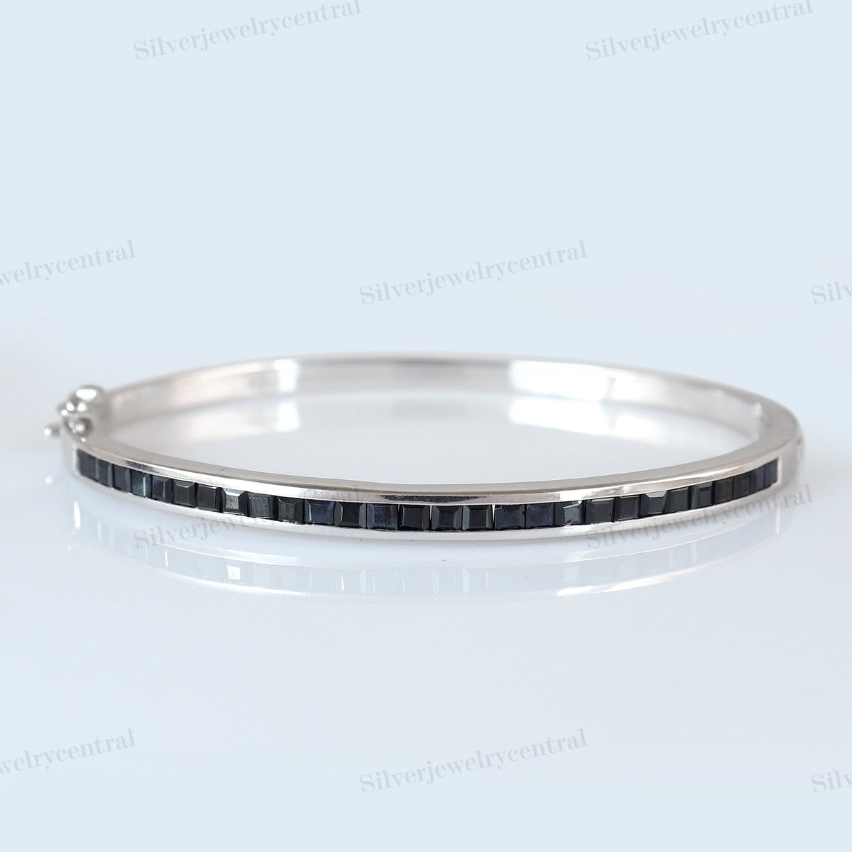 Natural Blue Sapphire Bangle-Square Sapphire Bangle-925 Sterling Silver-September Birthstone-Sapphire Gemstone Jewelry