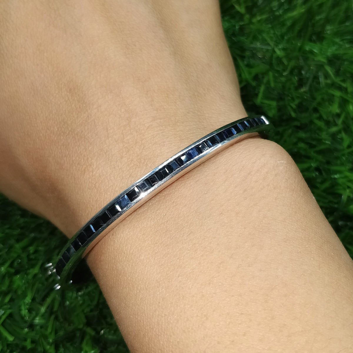 Natural Blue Sapphire Bangle-Square Sapphire Bangle-925 Sterling Silver-September Birthstone-Sapphire Gemstone Jewelry