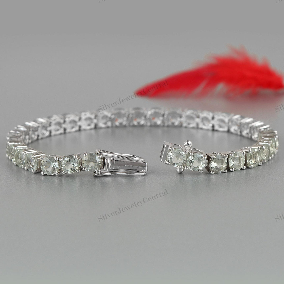 Green Amethyst Tennis Bracelet: Sterling Silver February Birthstone