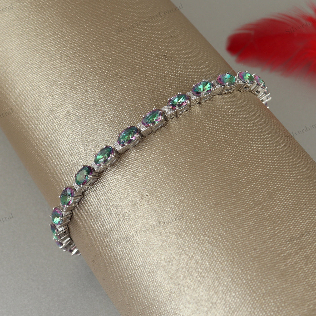 Oval Mystic Topaz Tennis Bracelet, 925 Sterling Silver, November Birthstone Jewelry