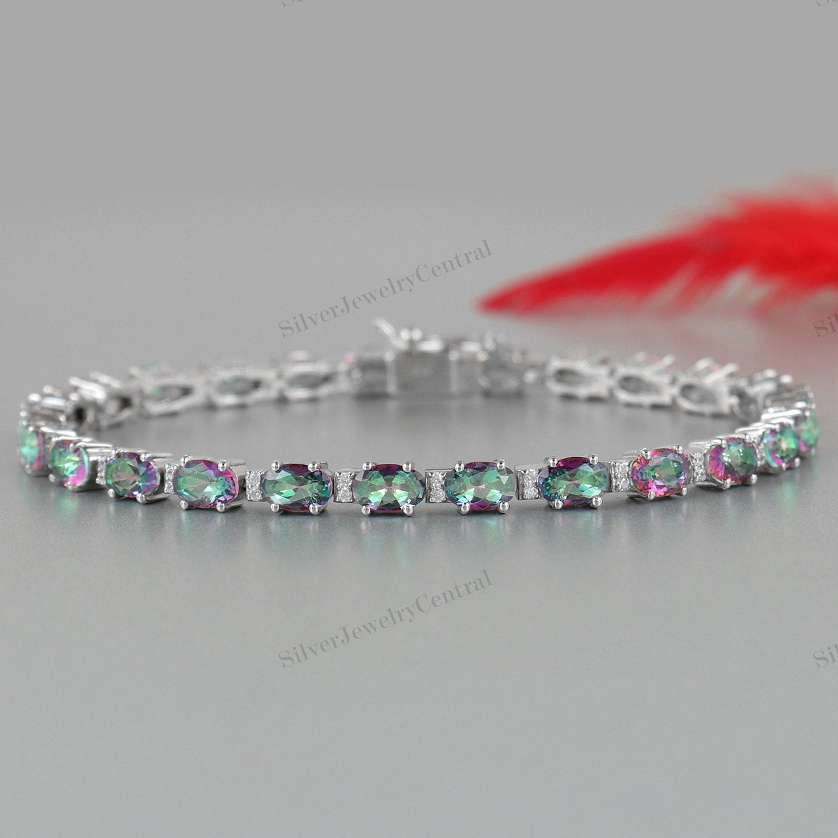 Oval Mystic Topaz Tennis Bracelet, 925 Sterling Silver, November Birthstone Jewelry