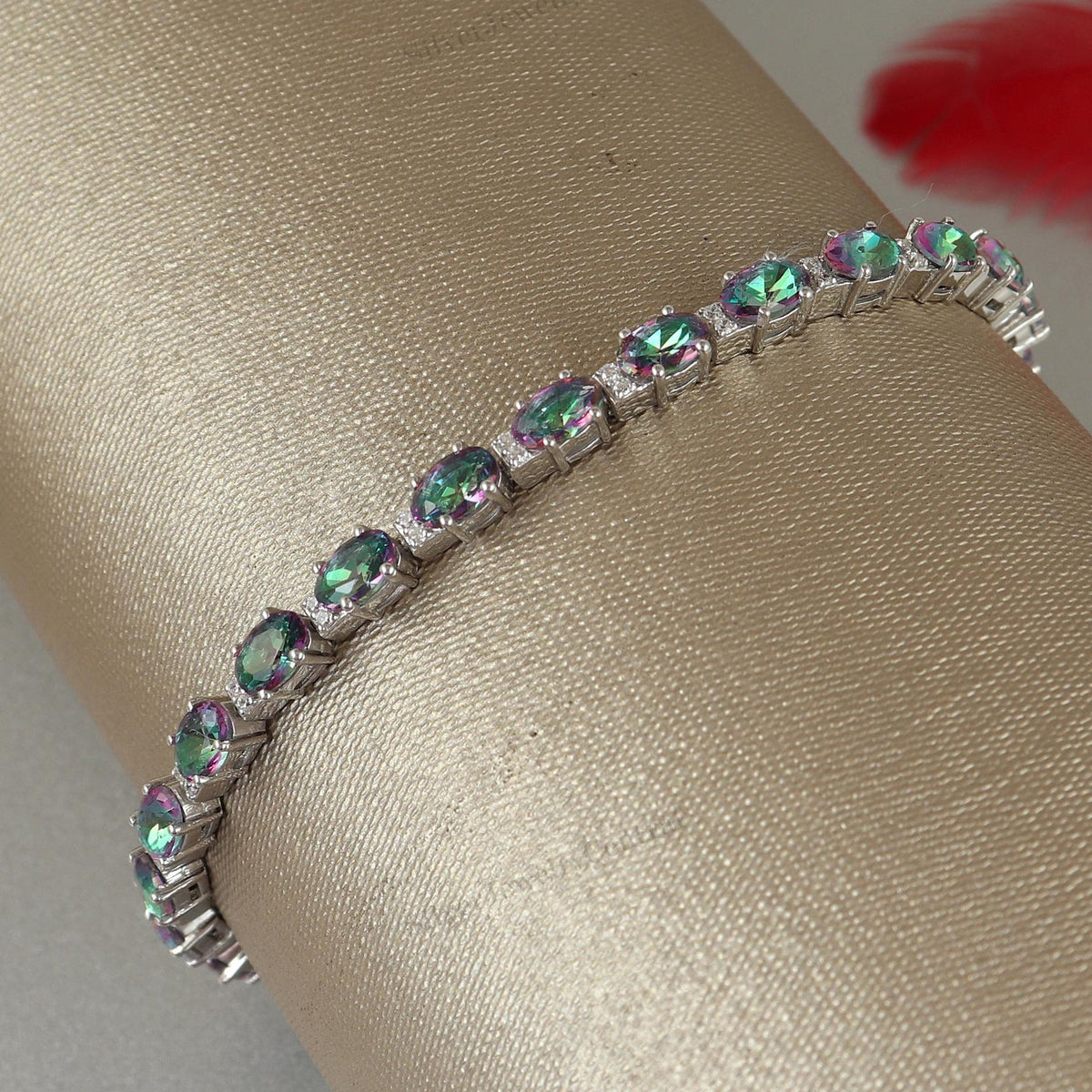 Oval Mystic Topaz Tennis Bracelet, 925 Sterling Silver, November Birthstone Jewelry
